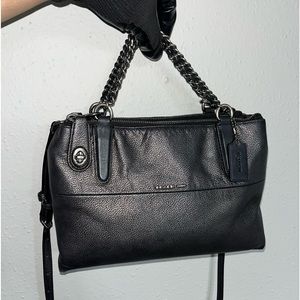 Coach mini turn lock leather shoulder satchel bag with chain